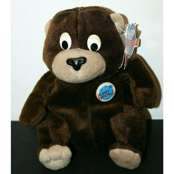 Planet Hollywood 6" plush beanie bear Cosmo 1997 brown toy new - Picture 1 of 7